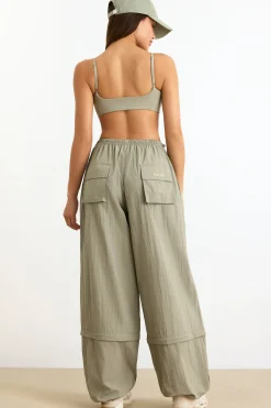 Oh Polly Tracksuits^Convertible Wide Leg Track Pants in Mineral