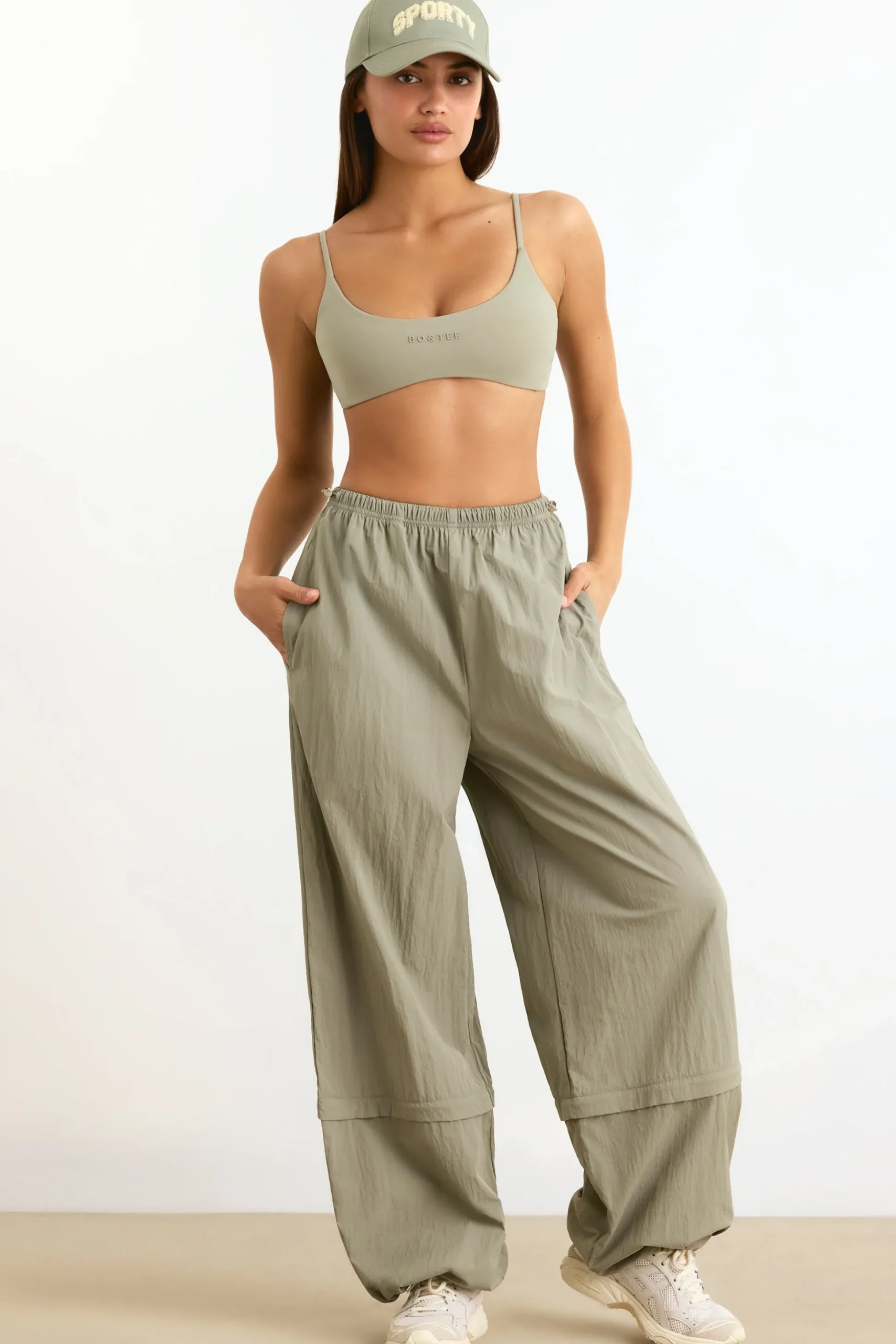 Oh Polly Tracksuits^Convertible Wide Leg Track Pants in Mineral
