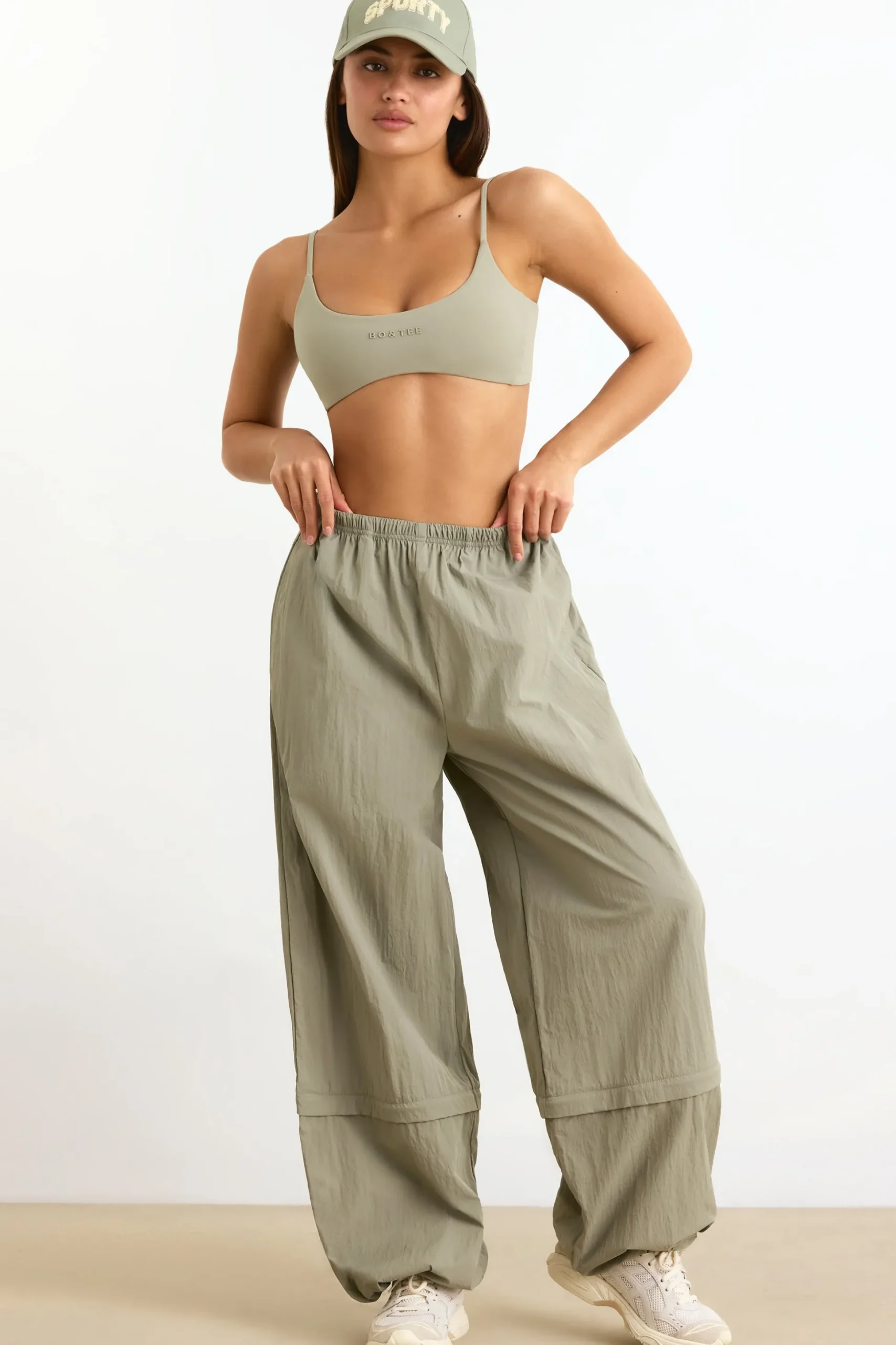 Oh Polly Tracksuits^Convertible Wide Leg Track Pants in Mineral