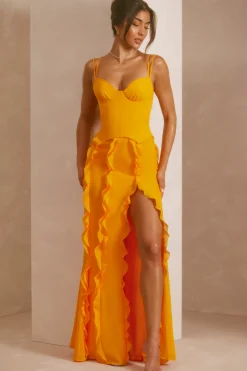 Oh Polly Wedding Guest | Party Dresses^Corset Frill Skirt Maxi Dress in Tangerine