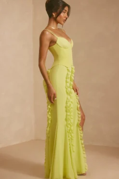 Oh Polly Wedding Guest | Party Dresses^Corset Frill Skirt Maxi Dress in Lime Green LimeGreen