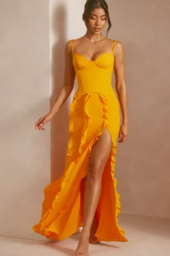 Oh Polly Wedding Guest | Party Dresses^Corset Frill Skirt Maxi Dress in Tangerine