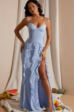Oh Polly Wedding Guest | Party Dresses^Corset Frill Skirt Maxi Dress in Blue