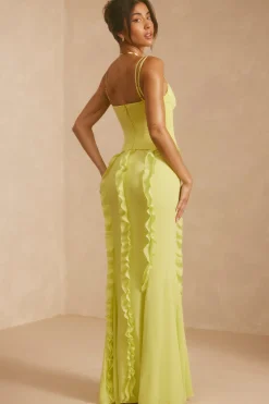Oh Polly Wedding Guest | Party Dresses^Corset Frill Skirt Maxi Dress in Lime Green LimeGreen