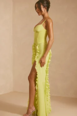 Oh Polly Wedding Guest | Party Dresses^Corset Frill Skirt Maxi Dress in Lime Green LimeGreen