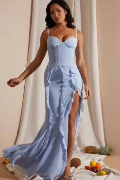 Oh Polly Wedding Guest | Party Dresses^Corset Frill Skirt Maxi Dress in Blue