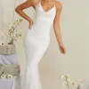 Oh Polly Party Dresses | Bride To Be^Cowl Neck Embellished Satin Maxi Dress in White