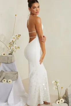 Oh Polly Party Dresses | Bride To Be^Cowl Neck Embellished Satin Maxi Dress in White