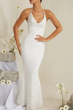 Oh Polly Party Dresses | Bride To Be^Cowl Neck Embellished Satin Maxi Dress in White