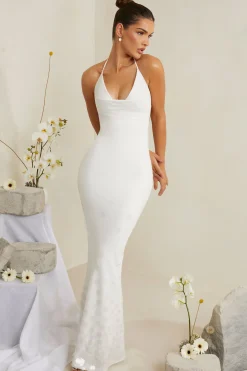 Oh Polly Party Dresses | Bride To Be^Cowl Neck Embellished Satin Maxi Dress in White
