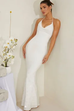 Oh Polly Party Dresses | Bride To Be^Cowl Neck Embellished Satin Maxi Dress in White