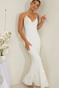Oh Polly Party Dresses | Bride To Be^Cowl Neck Embellished Satin Maxi Dress in White