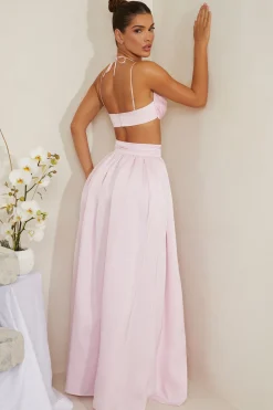 Oh Polly Co-Ords | Tops^Cowl Neck Heavy Satin Crop Top in Pink