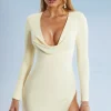 Oh Polly Women'S Clothing Sale - $65 And Under | Women'S Clothing Sale - $40 And Under^Cowl Neck Thigh Split Mini Dress in Ivory