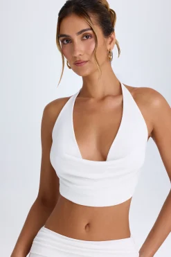 Oh Polly Co-Ords | Night Out^Cowl-Front Halterneck Crop Top in White