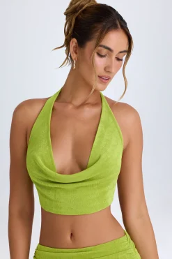 Oh Polly Co-Ords | Tops^Cowl-Front Halterneck Crop Top in Pear Green PearGreen