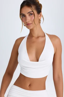 Oh Polly Co-Ords | Night Out^Cowl-Front Halterneck Crop Top in White