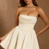 Oh Polly Satin Dresses^Cowl-Neck Corset Mini Dress in Ivory