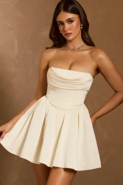 Oh Polly Satin Dresses^Cowl-Neck Corset Mini Dress in Ivory