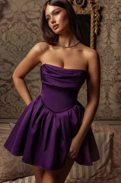 Oh Polly Party Dresses | Holiday Party Dresses & Outfits^Cowl-Neck Corset Mini Dress in Plum