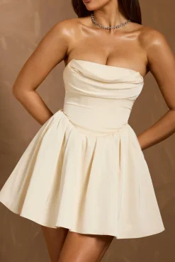 Oh Polly Satin Dresses^Cowl-Neck Corset Mini Dress in Ivory