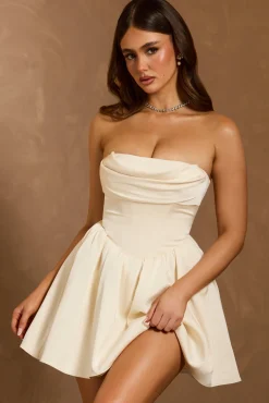 Oh Polly Satin Dresses^Cowl-Neck Corset Mini Dress in Ivory