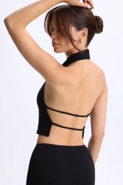 Oh Polly Tops^Cowl-Neck Open-Back Top in Black