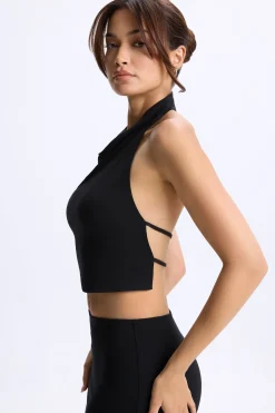 Oh Polly Tops^Cowl-Neck Open-Back Top in Black