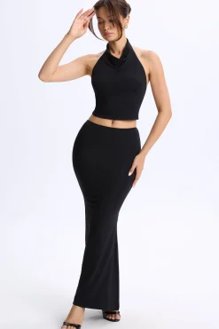 Oh Polly Tops^Cowl-Neck Open-Back Top in Black