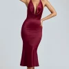Oh Polly Holiday Party Dresses & Outfits | Satin Dresses^Cowl-Neck Satin Midaxi Dress in Burgundy