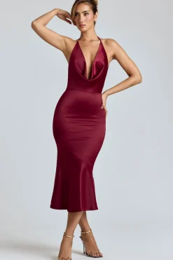Oh Polly Holiday Party Dresses & Outfits | Satin Dresses^Cowl-Neck Satin Midaxi Dress in Burgundy