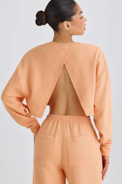 Oh Polly Tracksuits | Sweatshirts^Crew-Neck Open-Back Cropped Sweatshirt in Peach