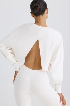 Oh Polly Tracksuits | Sweatshirts^Crew-Neck Open-Back Cropped Sweatshirt in White