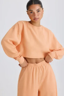 Oh Polly Tracksuits | Sweatshirts^Crew-Neck Open-Back Cropped Sweatshirt in Peach