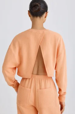 Oh Polly Tracksuits | Sweatshirts^Crew-Neck Open-Back Cropped Sweatshirt in Peach