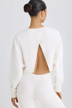Oh Polly Tracksuits | Sweatshirts^Crew-Neck Open-Back Cropped Sweatshirt in White
