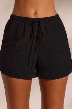 Oh Polly Cover-Ups^Crinkle Textured Beach Shorts in Black