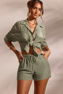Oh Polly Cover-Ups^Crinkle Textured Beach Shorts in Light Green LightGreen