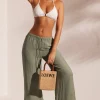 Oh Polly Cover-Ups^Crinkle Textured Beach Trousers in Light Green LightGreen