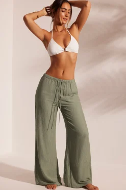 Oh Polly Cover-Ups^Crinkle Textured Beach Trousers in Light Green LightGreen