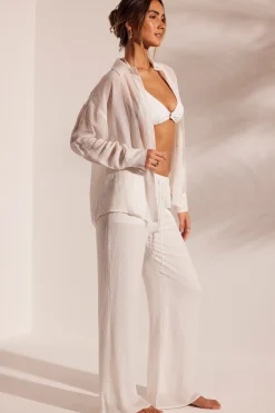 Oh Polly Cover-Ups^Crinkle Textured Oversized Beach Shirt in White