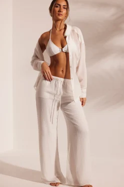 Oh Polly Cover-Ups^Crinkle Textured Oversized Beach Shirt in White