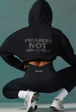 Oh Polly Sweatshirts | Matching Sets^Cropped Drawstring Hooded Sweatshirt in Black