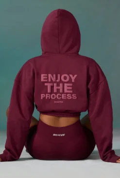 Oh Polly Sweatshirts | Matching Sets^Cropped Drawstring Hooded Sweatshirt in Plum