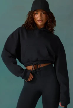 Oh Polly Sweatshirts | Matching Sets^Cropped Drawstring Hooded Sweatshirt in Black