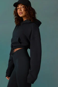 Oh Polly Sweatshirts | Matching Sets^Cropped Drawstring Hooded Sweatshirt in Black