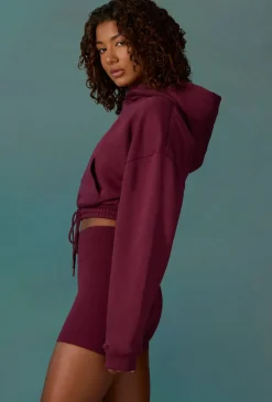 Oh Polly Sweatshirts | Matching Sets^Cropped Drawstring Hooded Sweatshirt in Plum