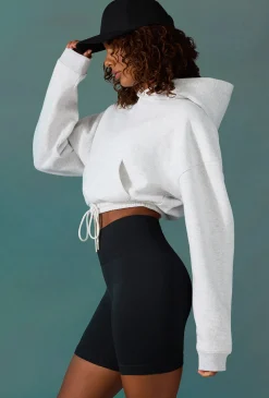 Oh Polly Sweatshirts | Matching Sets^Cropped Drawstring Hooded Sweatshirt in Ice Grey IceGrey