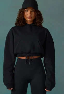 Oh Polly Sweatshirts | Matching Sets^Cropped Drawstring Hooded Sweatshirt in Black