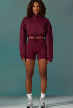 Oh Polly Sweatshirts | Matching Sets^Cropped Drawstring Hooded Sweatshirt in Plum
